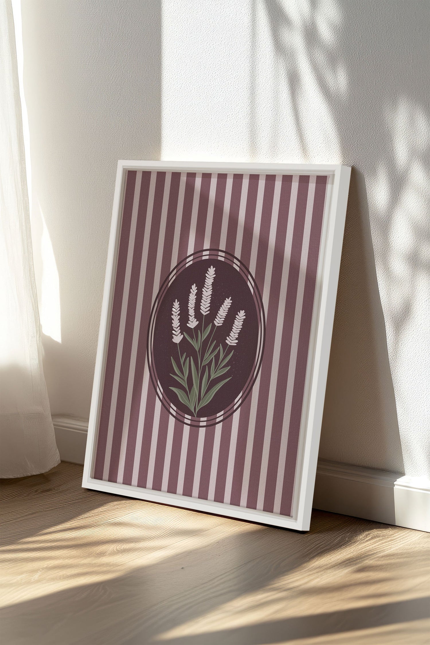 OLEKA CANVAS - LAVENDER STRIPES, Oeuvre sur toile étirée, encadré Blanc