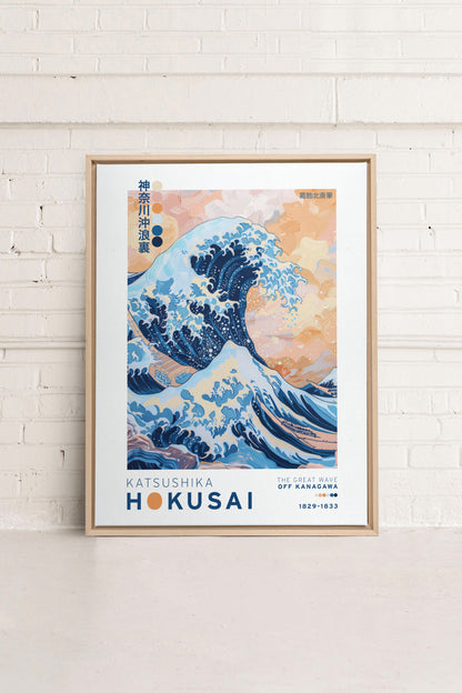THE GREAT WAVE, Artwork on stretched canvas, framed Natural Light