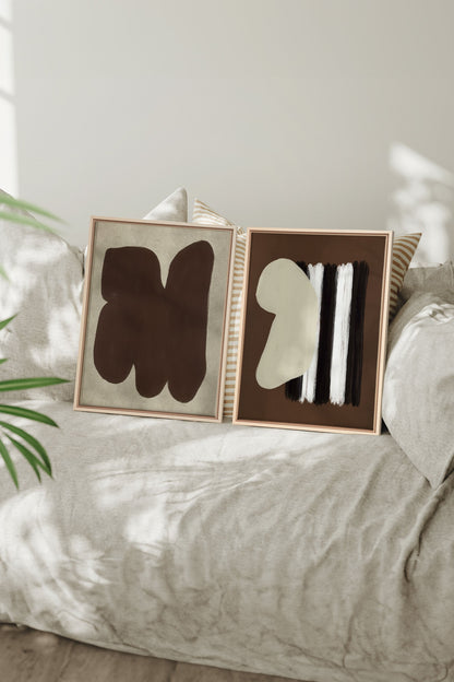 OLEKA CANVAS - DUO CONTRASTES PROFONDS, 2 Oeuvres sur toile étirée, encadré Naturel Clair