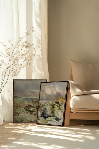 DRIFTING LIGHT DUO, 2 Oeuvres sur toile étirée, encadré Brun Noyer