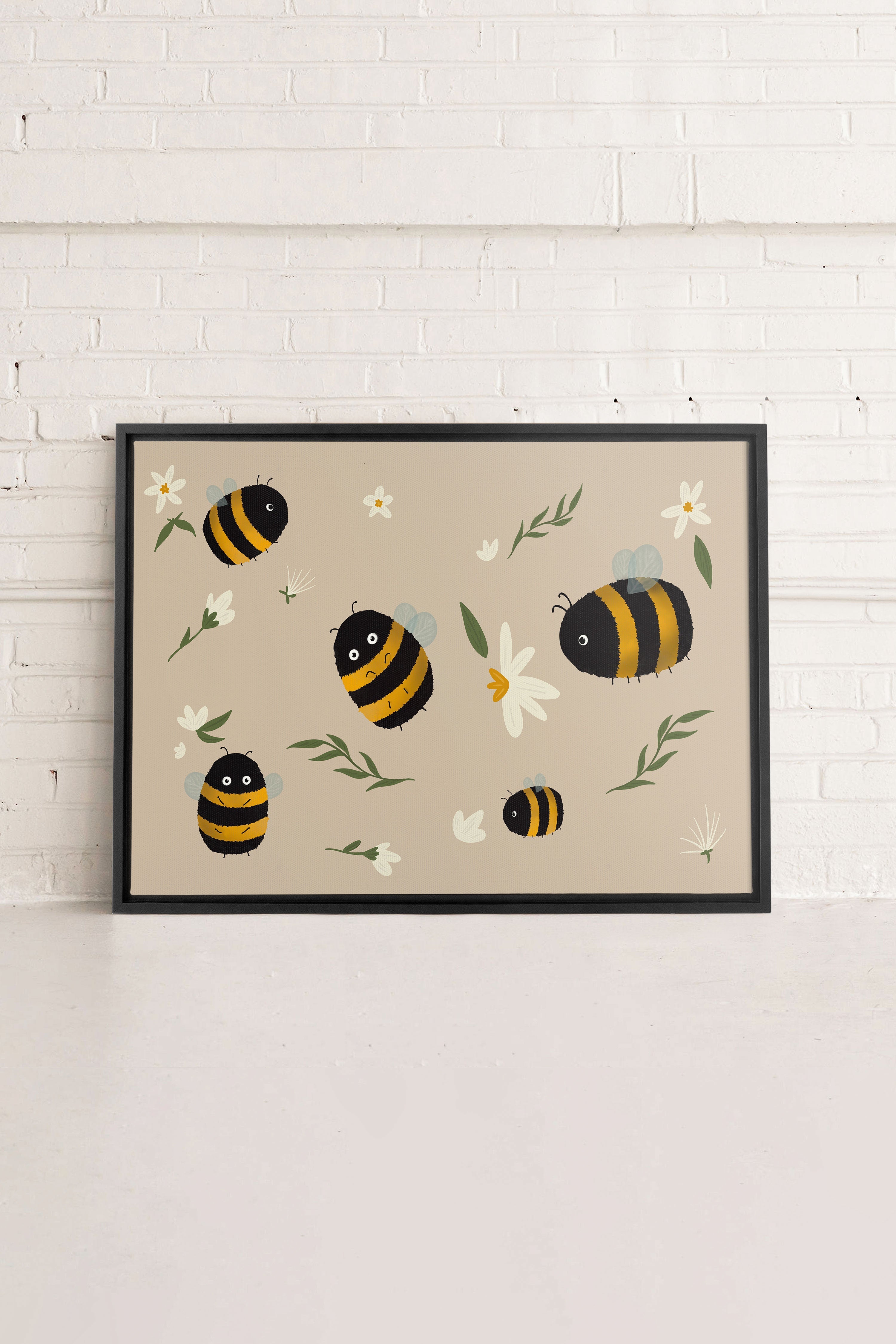 OLEKA CANVAS - ABEILLES, Oeuvre sur toile étirée, encadré Noir