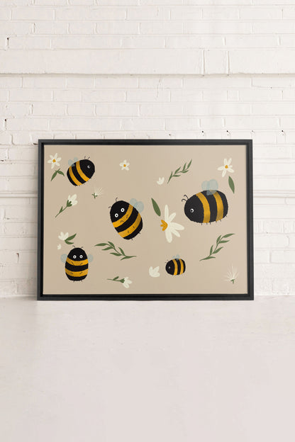 OLEKA CANVAS - ABEILLES, Oeuvre sur toile étirée, encadré Noir