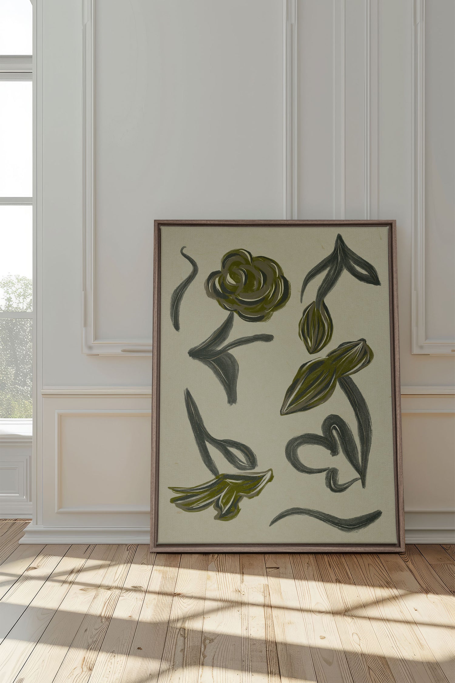 BOTANIC RELIC, Artwork on stretched canvas, framed in Brown Oak