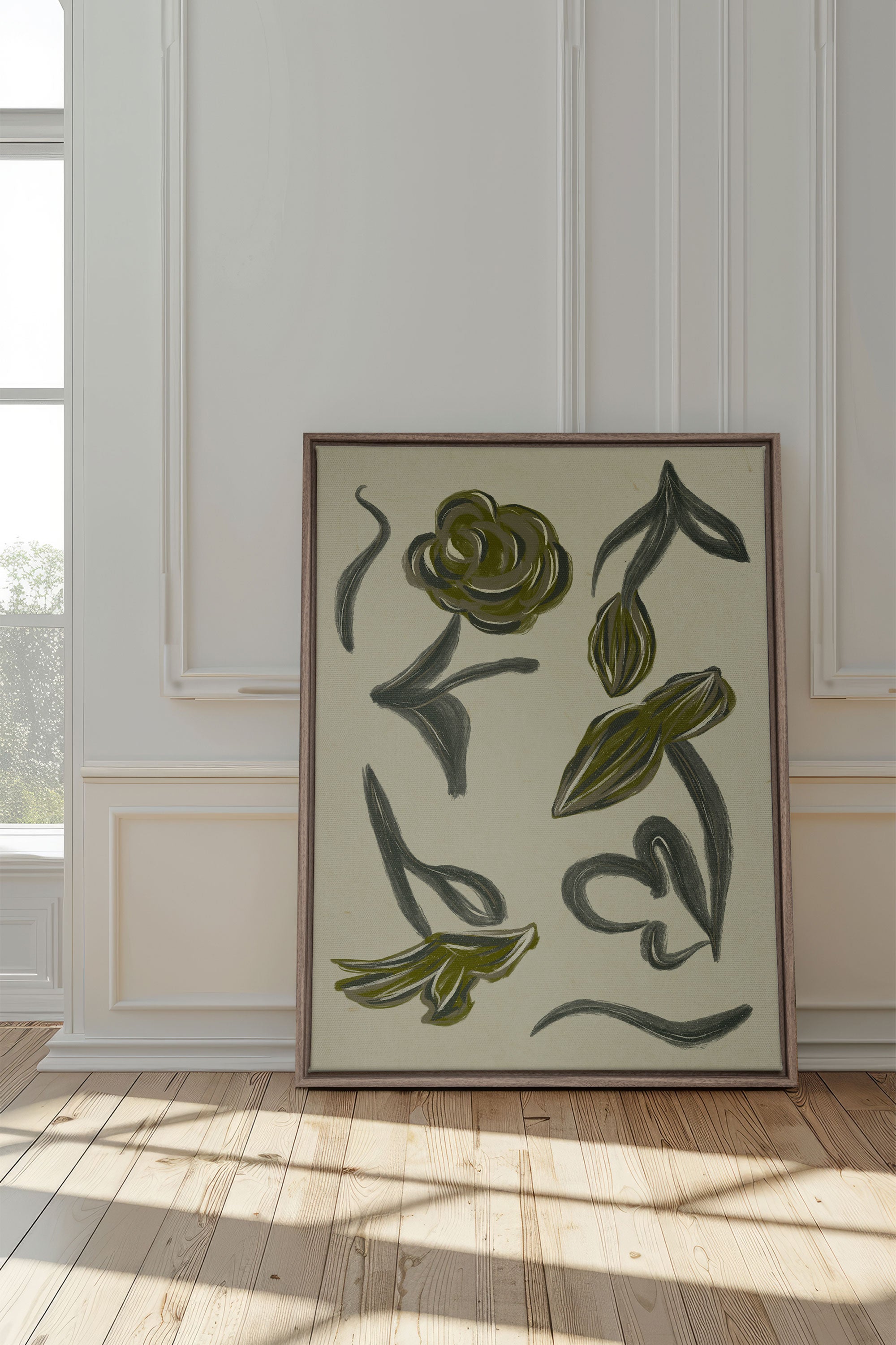 BOTANIC RELIC, Artwork on stretched canvas, framed in Brown Oak