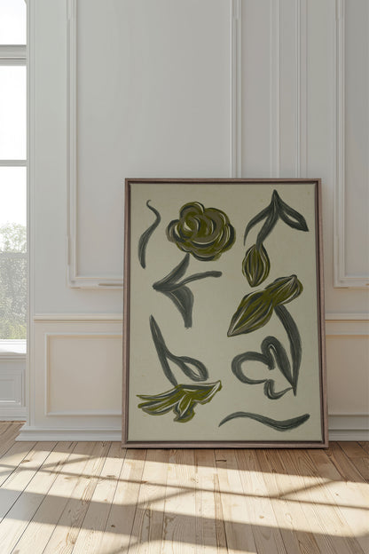 BOTANIC RELIC, Artwork on stretched canvas, framed in Brown Oak