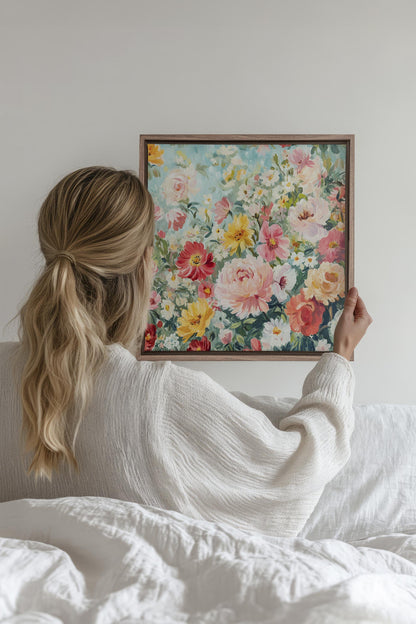 OLEKA CANVAS - ÉCLAT DE SAISON, Oeuvre sur toile étirée, encadré Brun Chêne