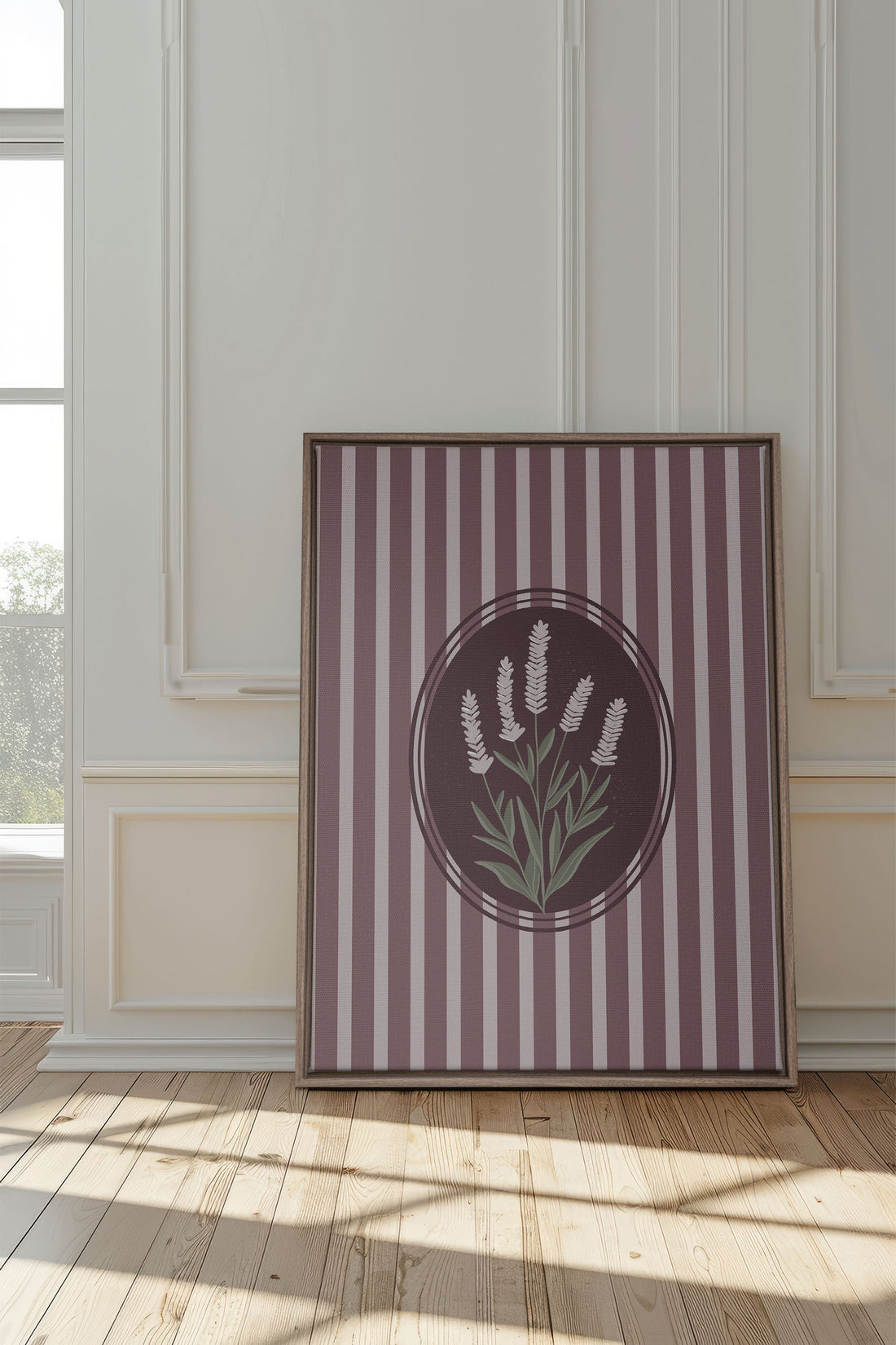 OLEKA CANVAS - LAVENDER STRIPES, Oeuvre sur toile étirée, encadré Brun Chêne