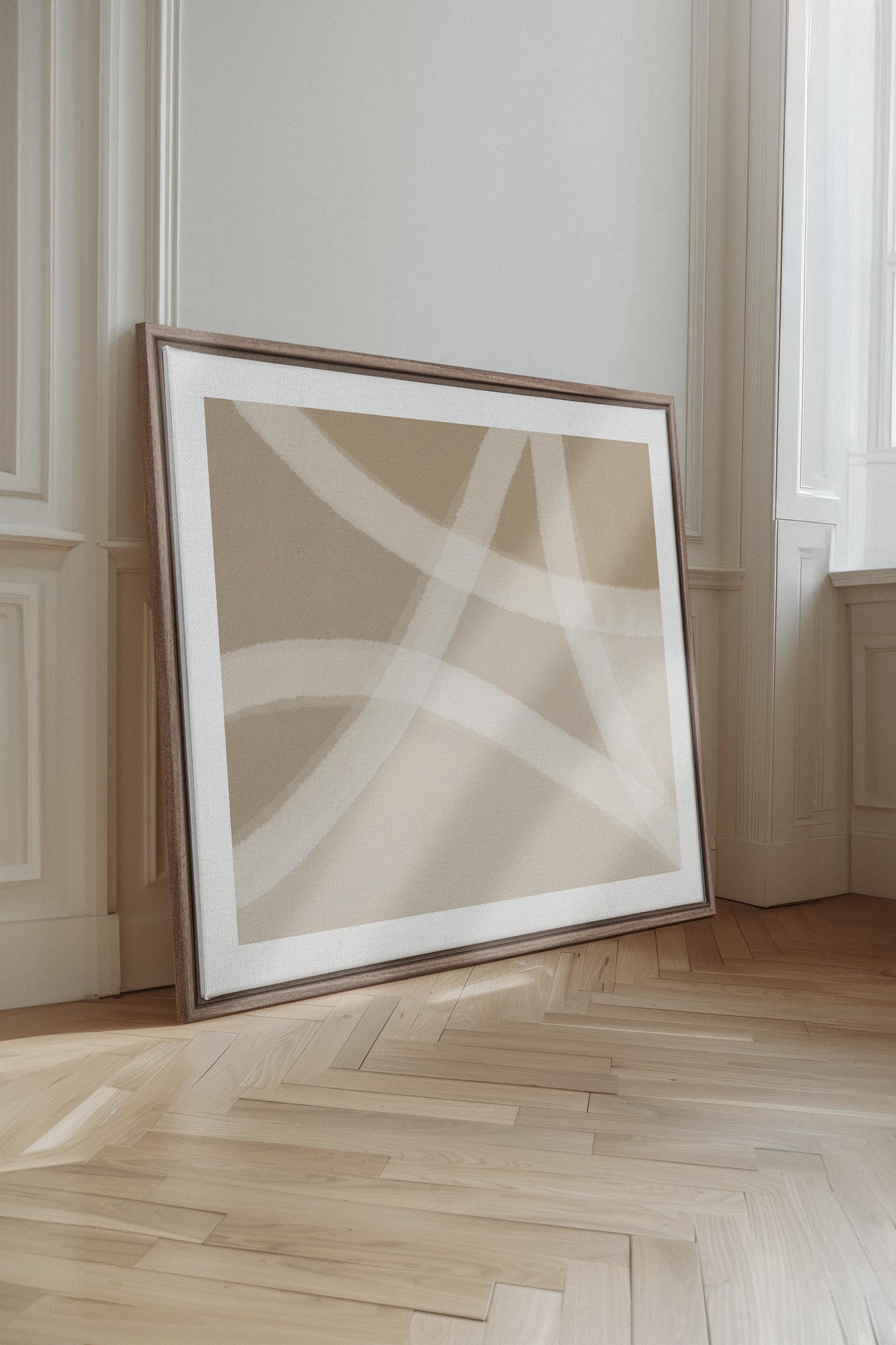 OLEKA CANVAS - DOUCEUR DE LIN, Oeuvre sur toile étirée, encadré Brun Chêne