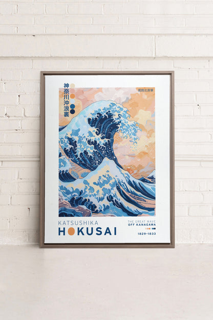 OLEKA CANVAS - THE GREAT WAVE, Oeuvre sur toile étirée, encadré Brun Chêne
