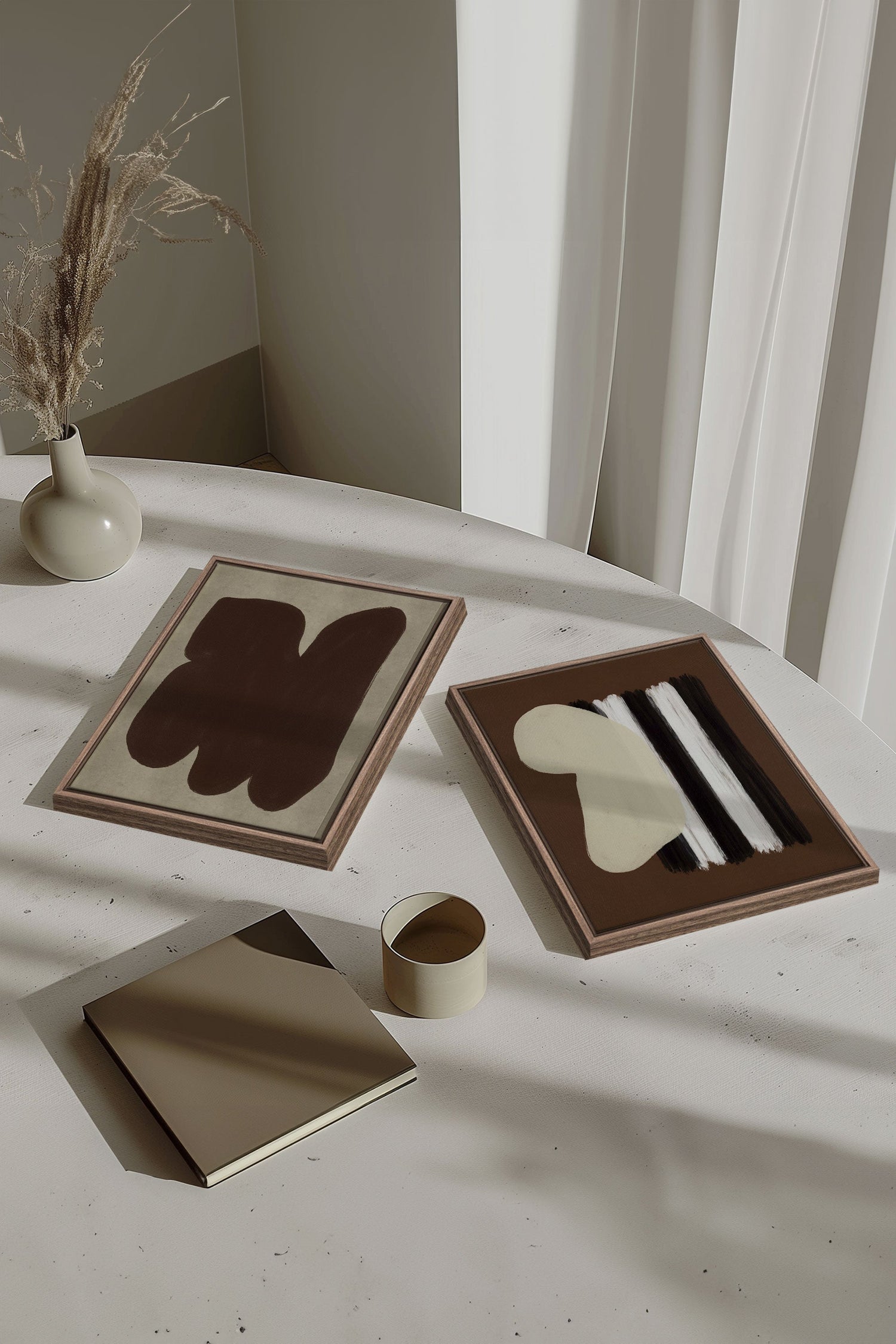 OLEKA CANVAS - DUO CONTRASTES PROFONDS, 2 Oeuvres sur toile étirée, encadré Brun Chêne