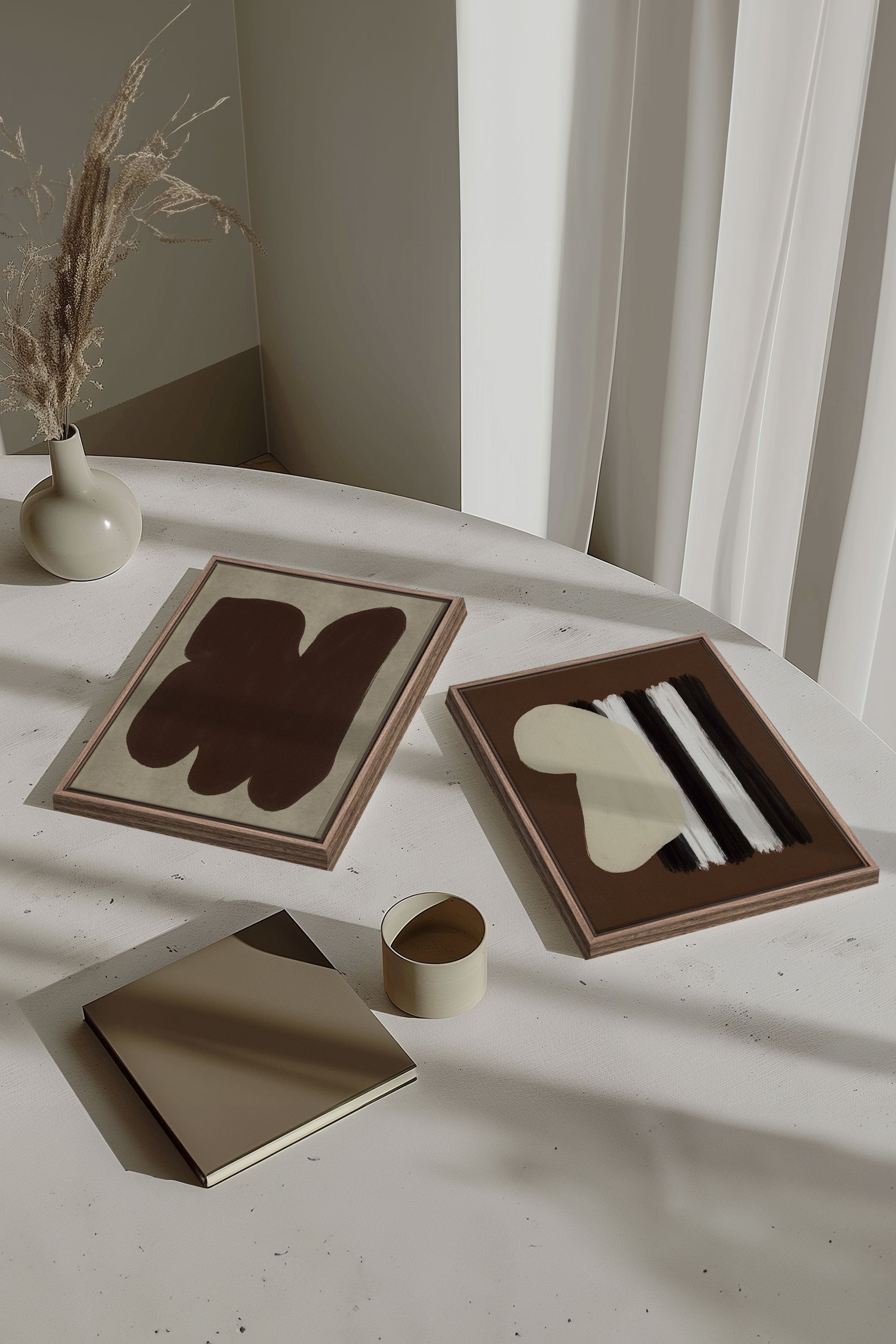 OLEKA CANVAS - DUO CONTRASTES PROFONDS, 2 Oeuvres sur toile étirée, encadré Brun Chêne