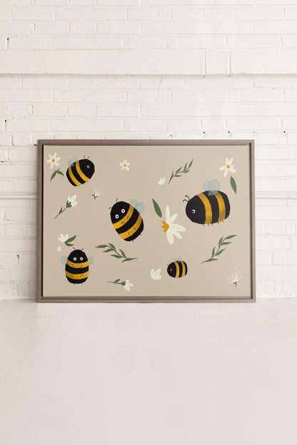 OLEKA CANVAS - ABEILLES, Oeuvre sur toile étirée, encadré Brun Chêne