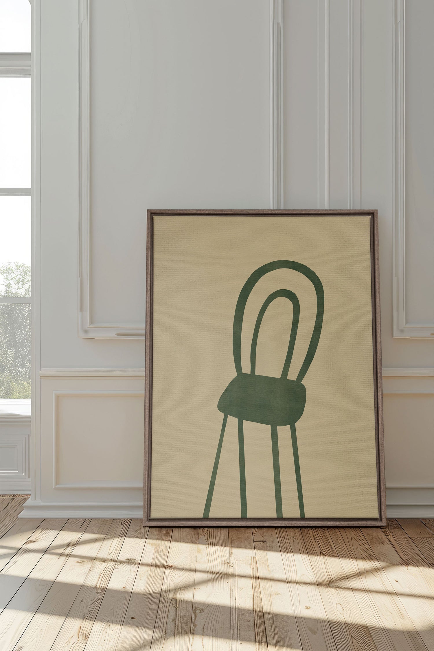OLEKA CANVAS - THE GREEN CHAIR, Oeuvre sur toile étirée, encadré Brun Chêne