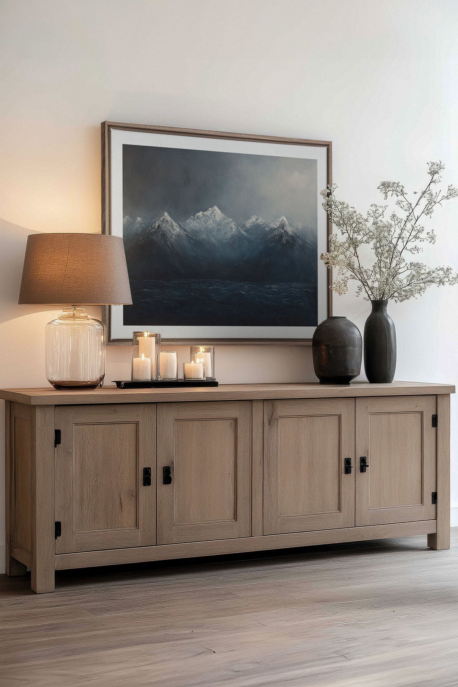 OLEKA CANVAS - BEYOND THE RIDGE, Oeuvre sur toile étirée, encadré Brun Chêne