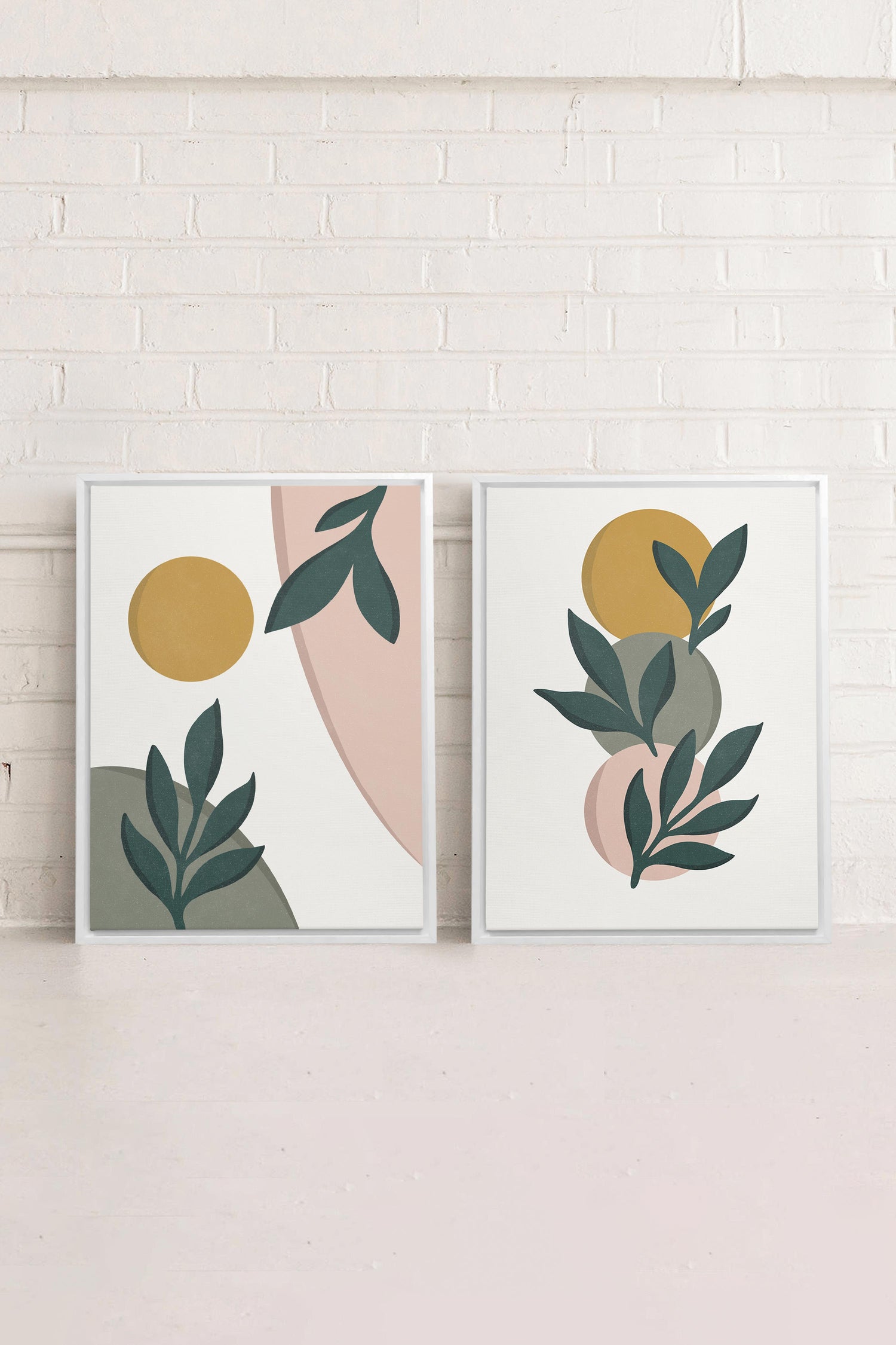 OLEKA CANVAS - RADIANT FLORA DUO, 2 Oeuvres sur toile étirée, encadré Blanc