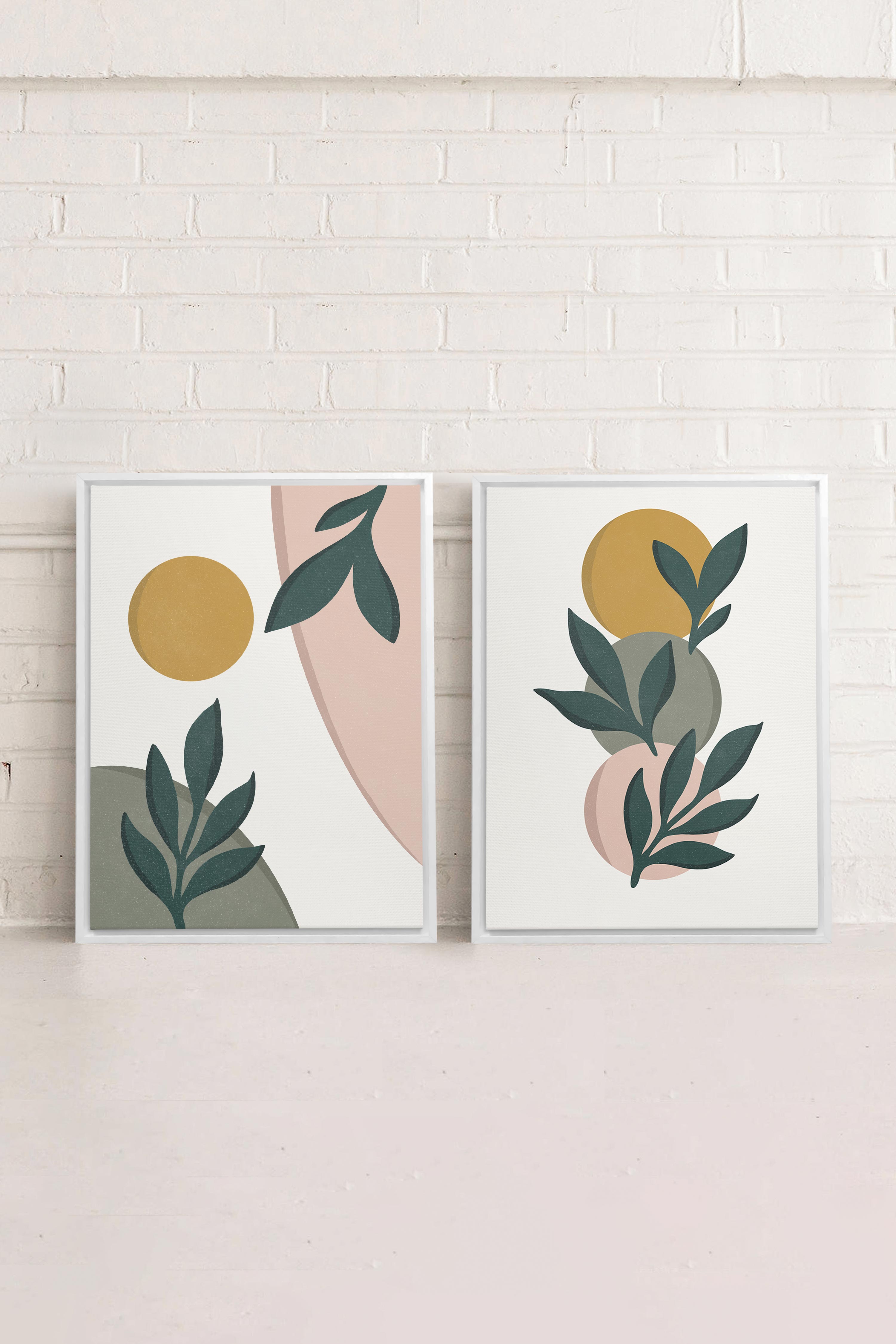 OLEKA CANVAS - RADIANT FLORA DUO, 2 Oeuvres sur toile étirée, encadré Blanc