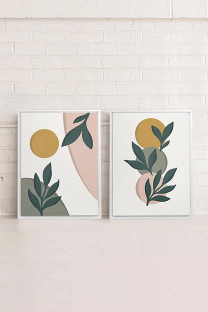 OLEKA CANVAS - RADIANT FLORA DUO, 2 Oeuvres sur toile étirée, encadré Blanc