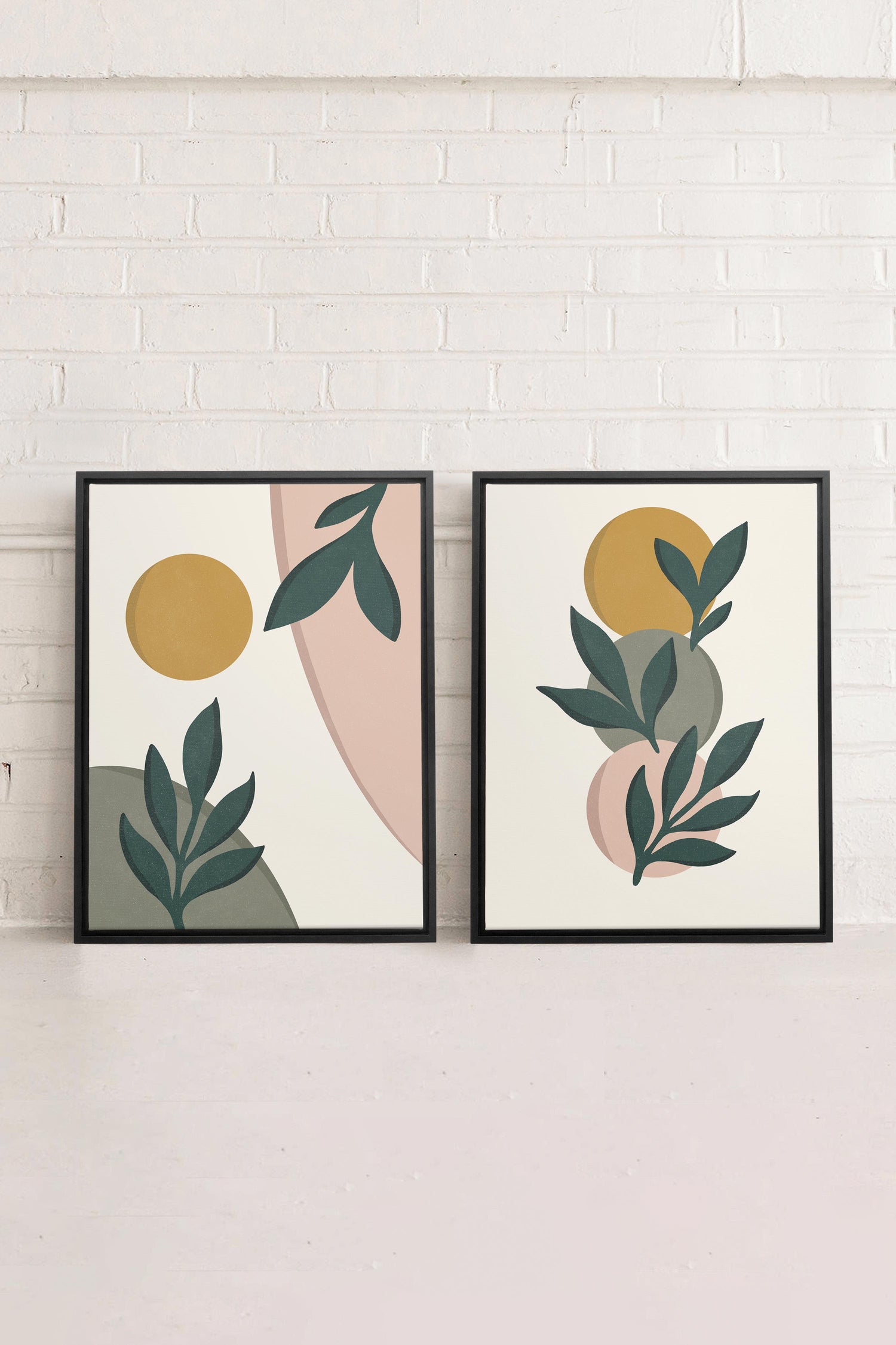 OLEKA CANVAS - RADIANT FLORA DUO, 2 Oeuvres sur toile étirée, encadré Noir