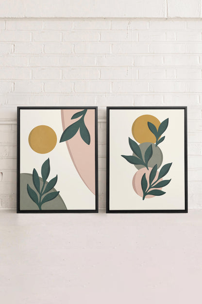 OLEKA CANVAS - RADIANT FLORA DUO, 2 Oeuvres sur toile étirée, encadré Noir