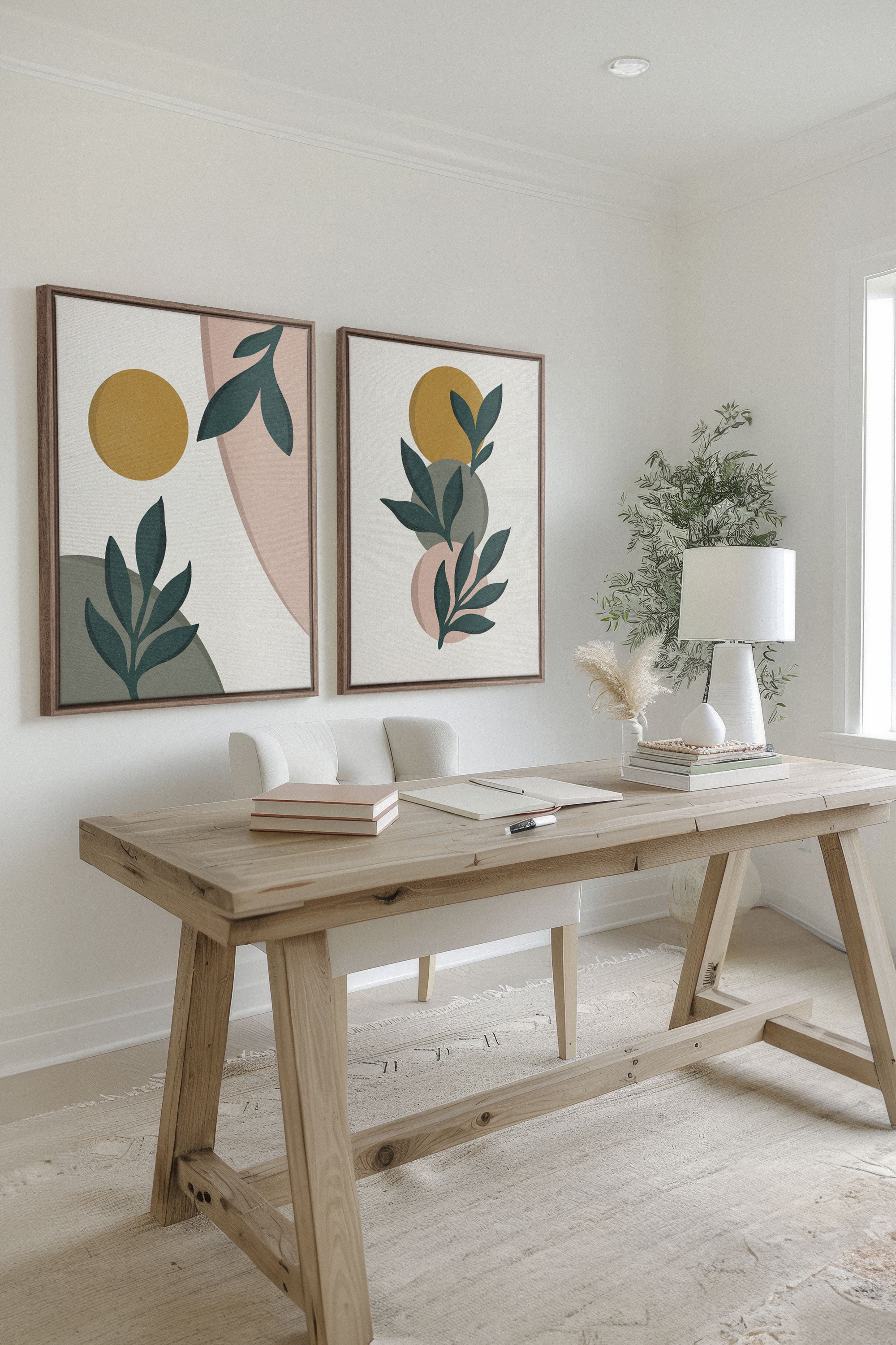 OLEKA CANVAS - RADIANT FLORA DUO, 2 Oeuvres sur toile étirée, encadré Brun Chêne