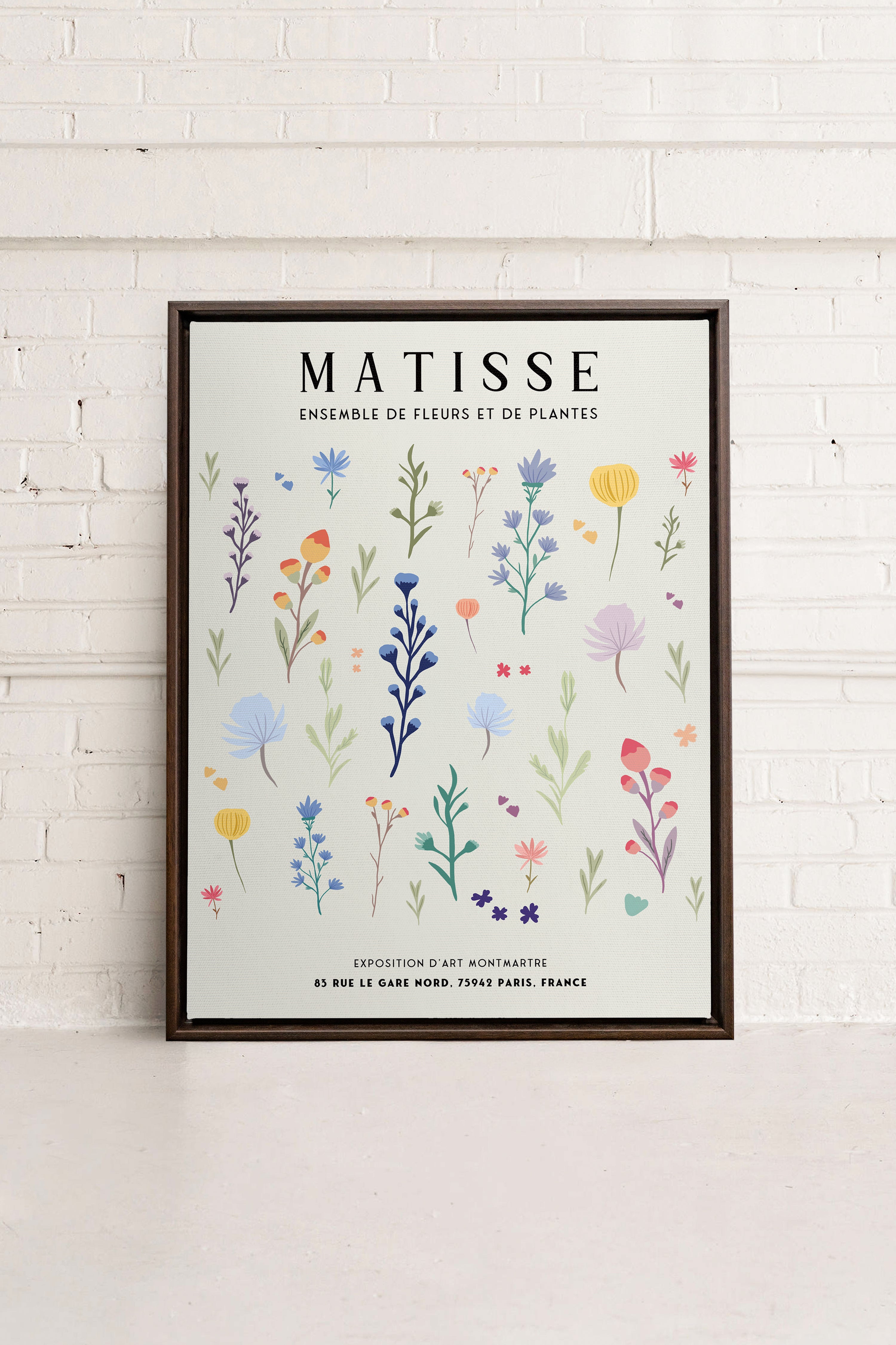 OLEKA CANVAS - ENSEMBLE DE FLEURS, Oeuvre sur toile étirée, encadré Brun Noyer