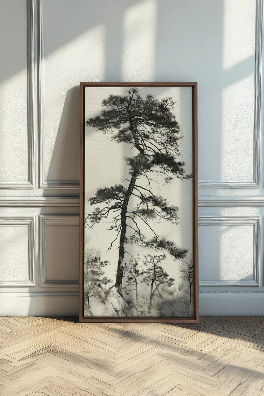 PIN SOLITAIRE, Oeuvre sur toile étirée, encadré Brun Chêne