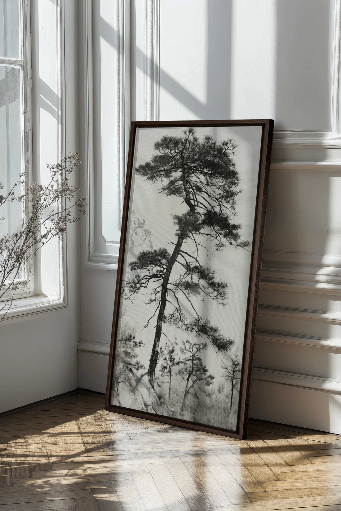 PIN SOLITAIRE, Oeuvre sur toile étirée, encadré Brun Noyer