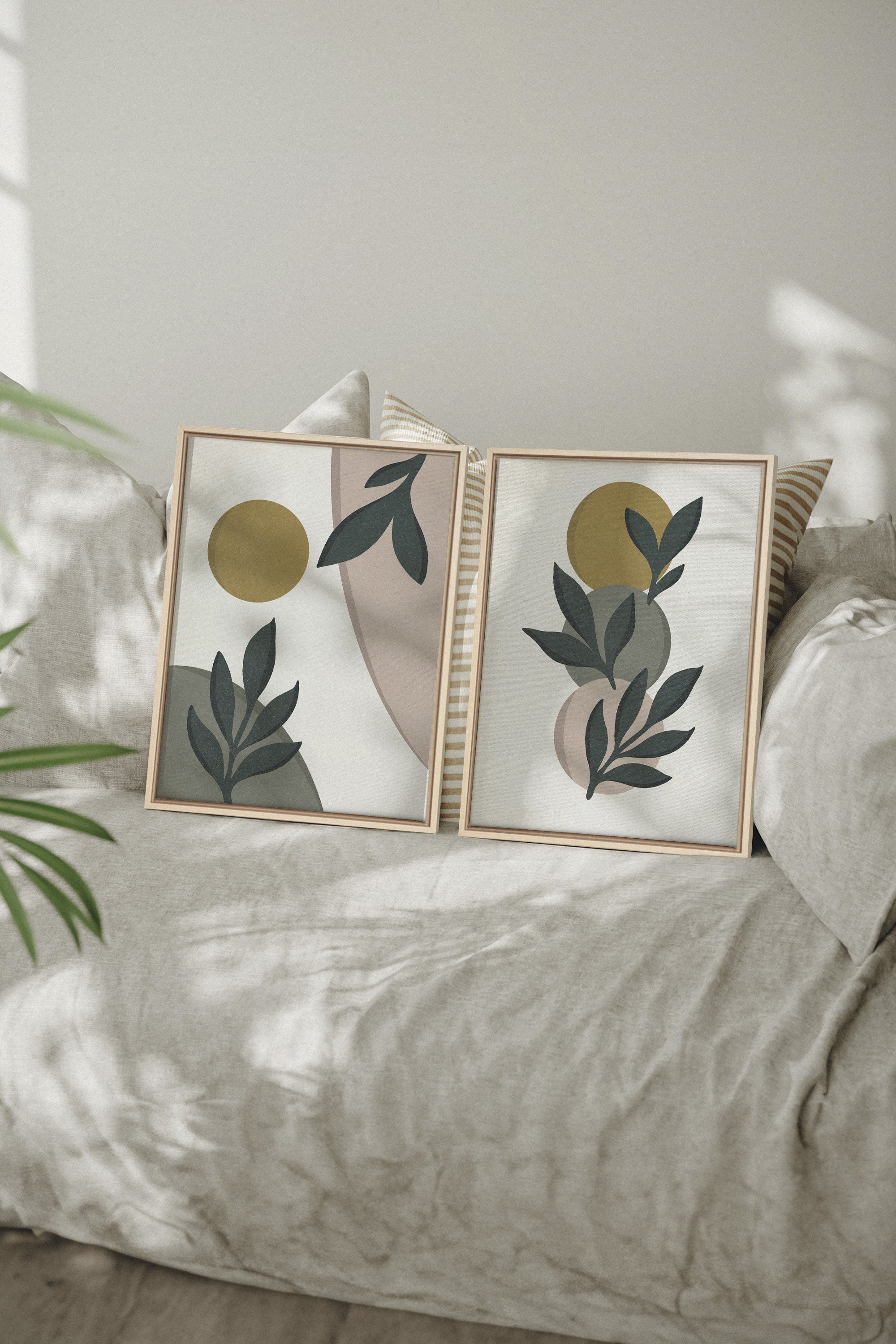 OLEKA CANVAS - RADIANT FLORA DUO, 2 Oeuvres sur toile étirée, encadré Naturel Clair