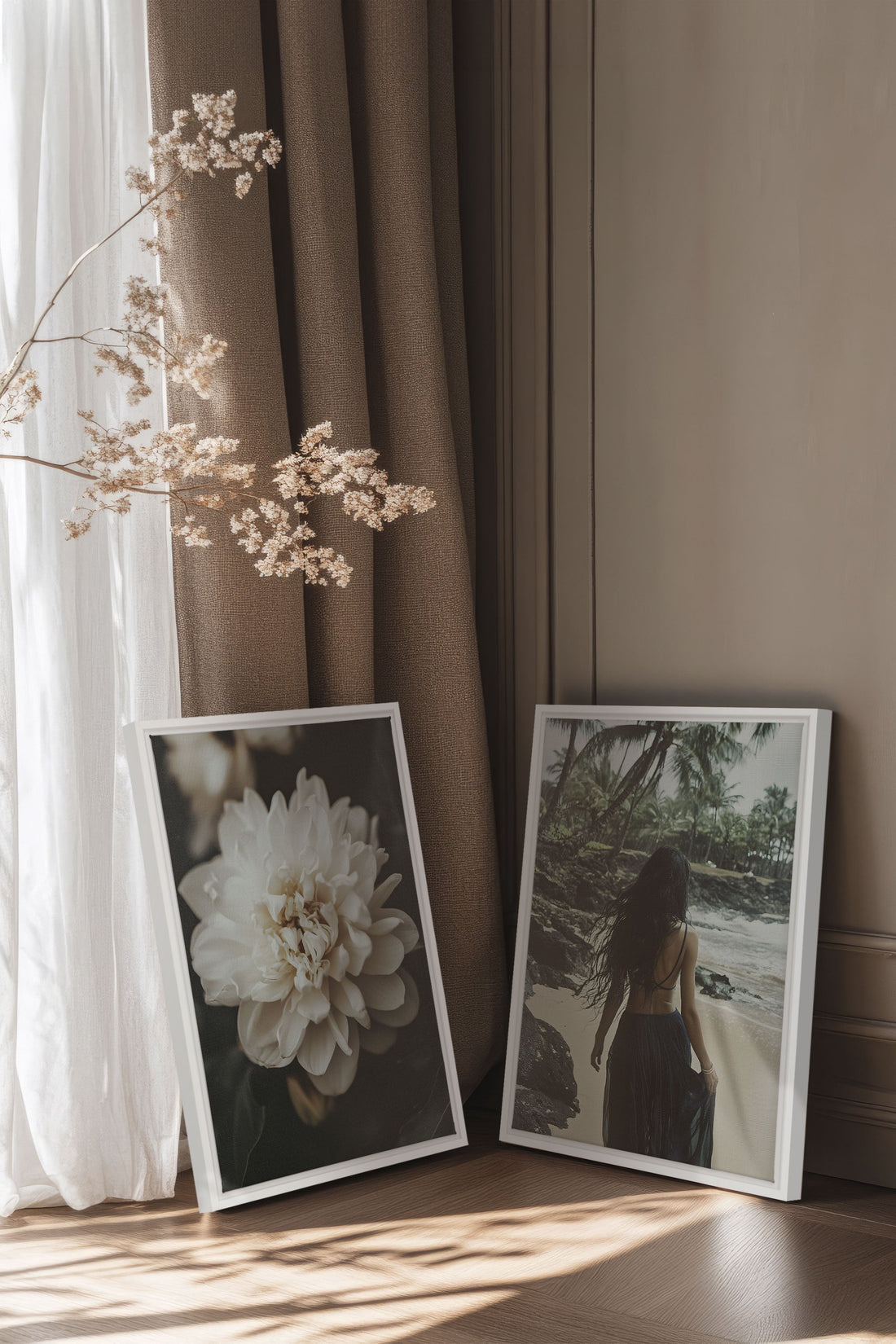 OLEKA CANVAS - DUO DANSE DU VENT, 2 Oeuvres sur toile étirée, encadré Blanc