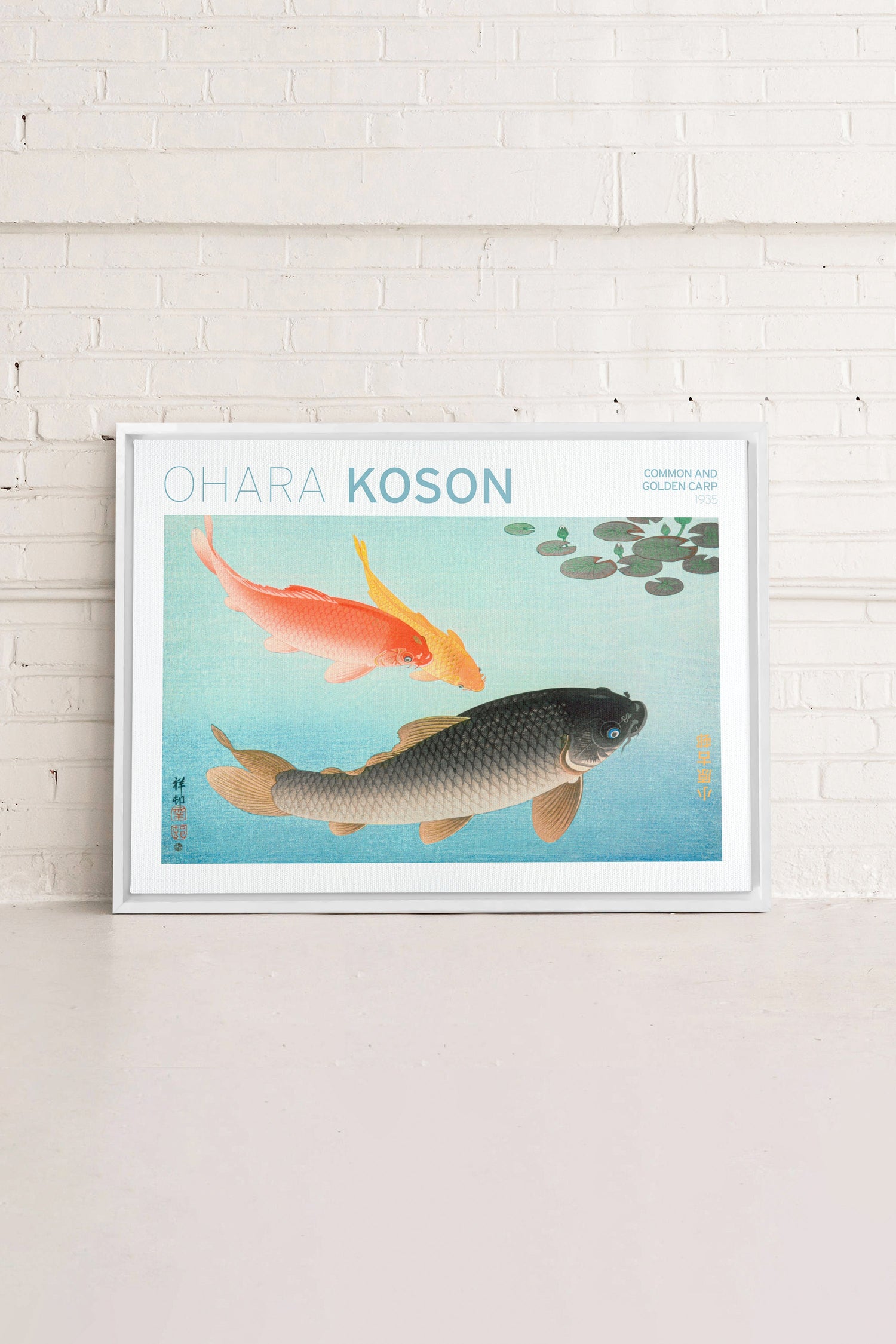 OLEKA CANVAS - COMMON &amp; GOLDEN CARP, Oeuvre sur toile étirée, encadré Blanc