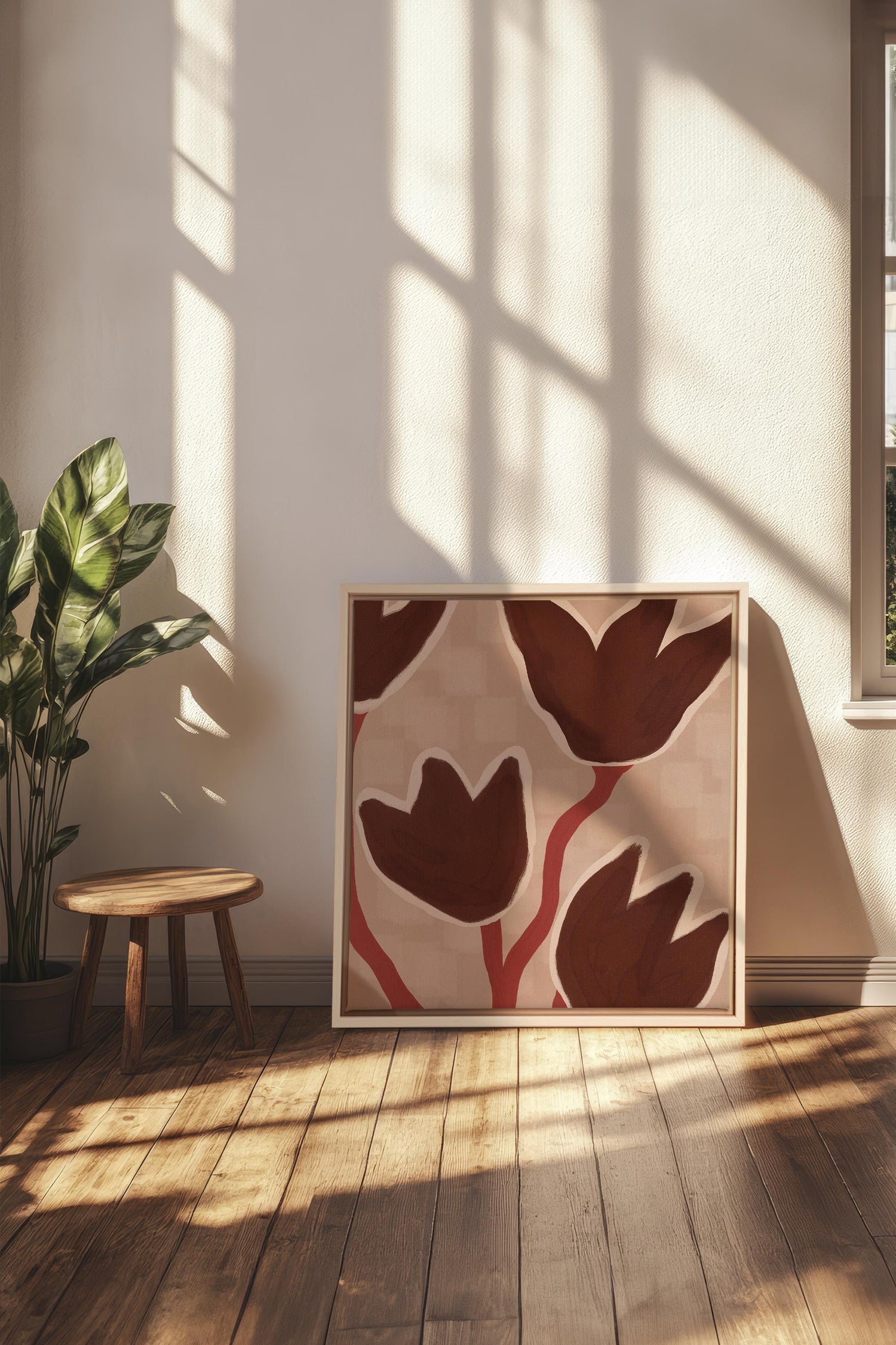 OLEKA CANVAS - TERRE EN FLEURS, Oeuvre sur toile étirée, encadré Naturel Clair