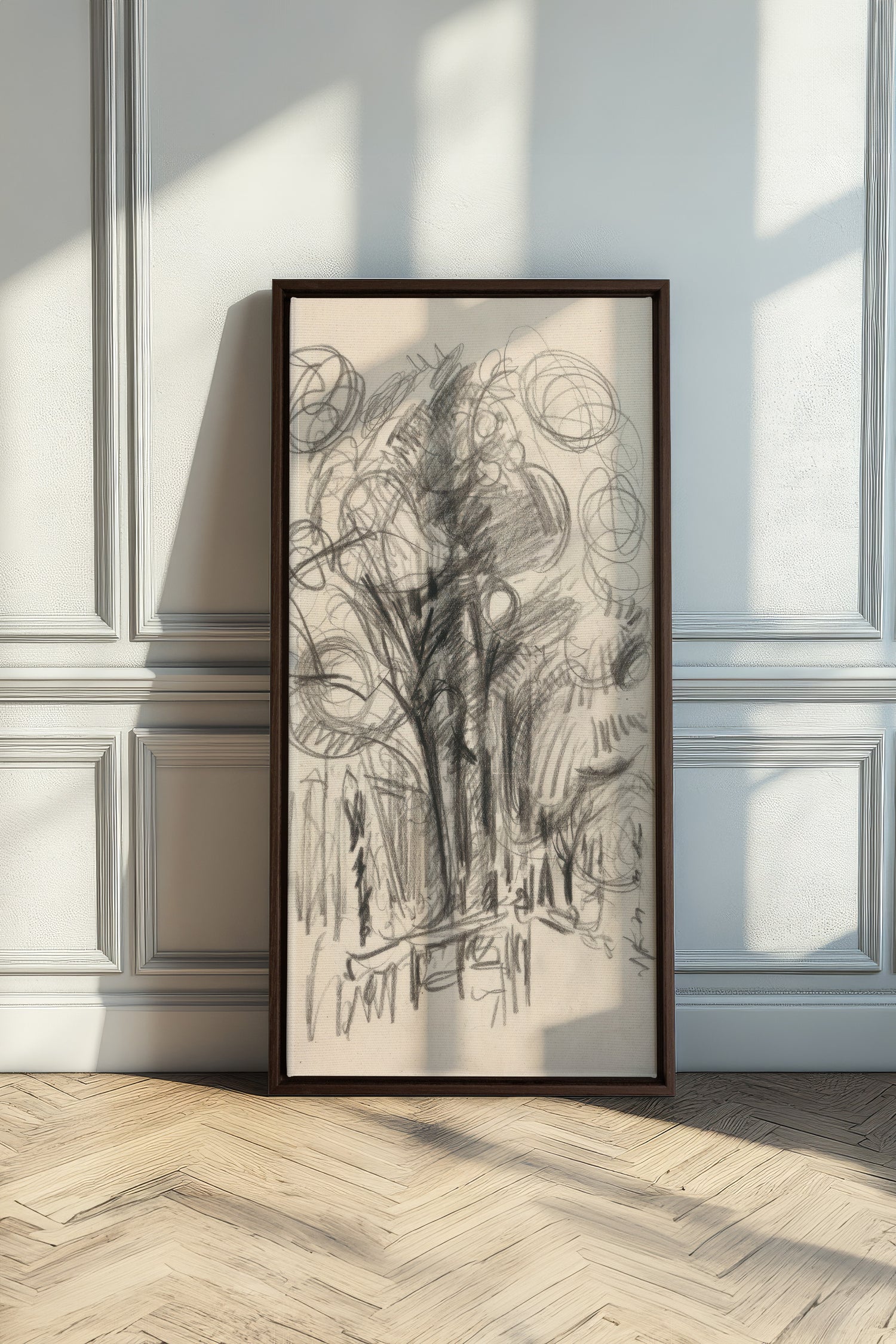 LIGNES DU VENT, Oeuvre sur toile étirée, encadré Brun Noyer