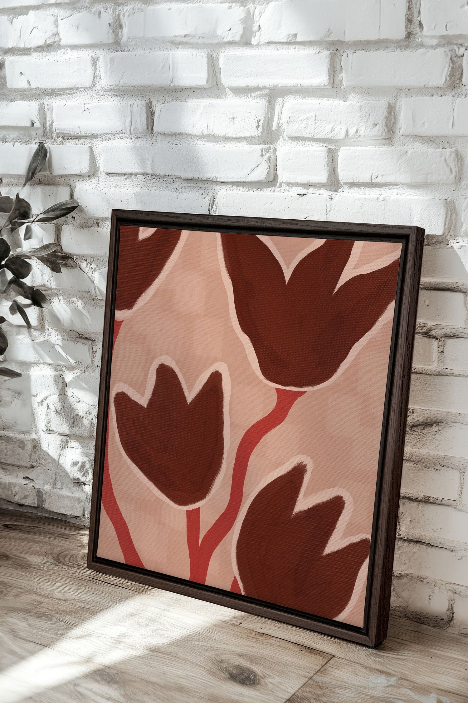 OLEKA CANVAS - TERRE EN FLEURS, Oeuvre sur toile étirée, encadré Brun Noyer