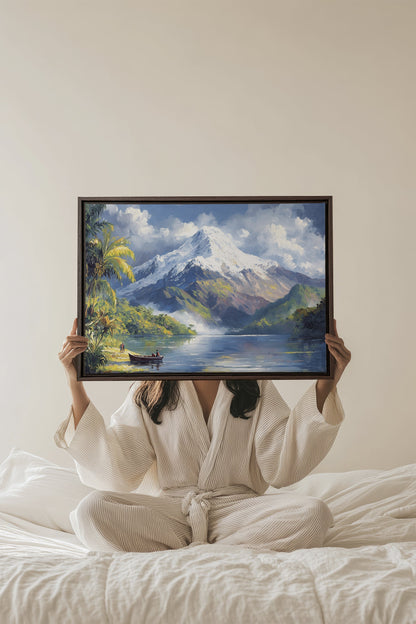 OLEKA CANVAS - TROPICAL HIGHLANDS, Oeuvre sur toile étirée, encadré Brun Noyer