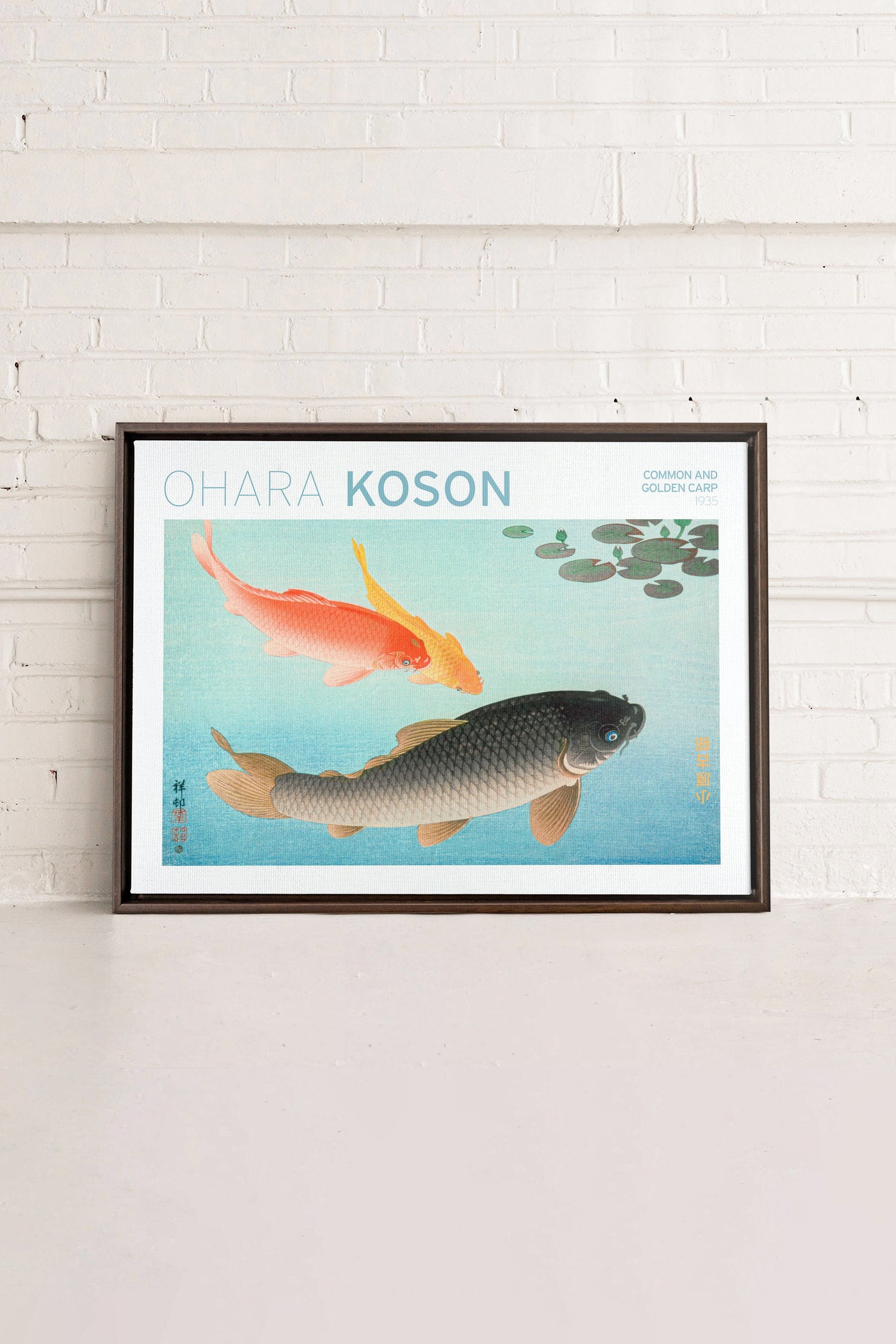 OLEKA CANVAS - COMMON &amp; GOLDEN CARP, Oeuvre sur toile étirée, encadré Brun Noyer