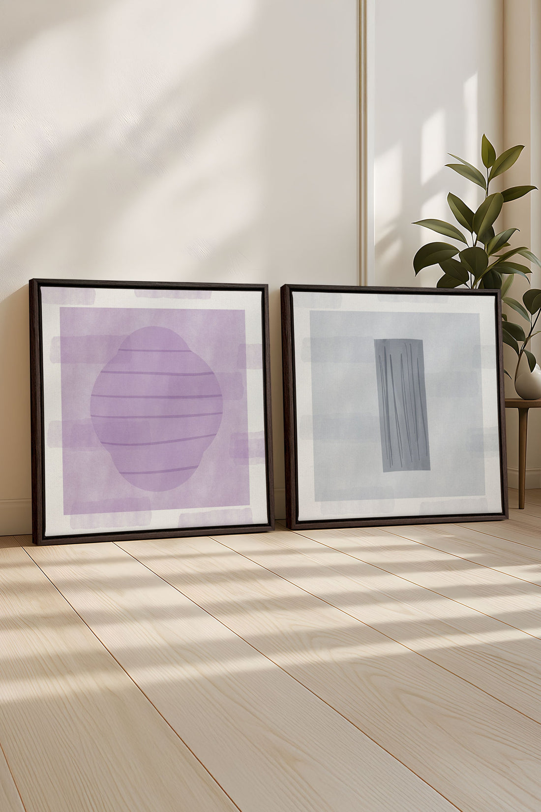 OLEKA CANVAS - DUO CALME CONTRASTÉ, 2 Oeuvres sur toile étirée, encadré Brun Noyer