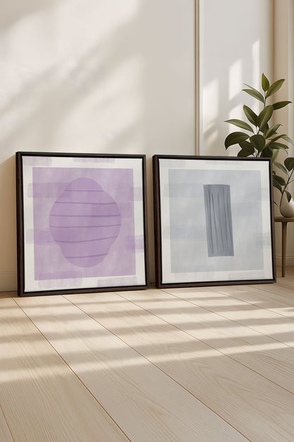 OLEKA CANVAS - DUO CALME CONTRASTÉ, 2 Oeuvres sur toile étirée, encadré Brun Noyer