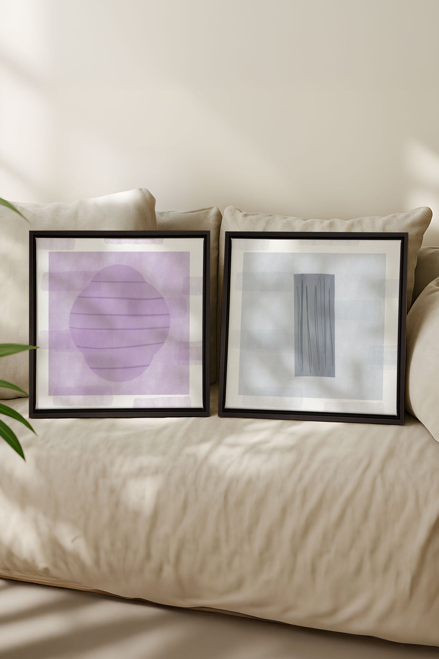 OLEKA CANVAS - DUO CALME CONTRASTÉ, 2 Oeuvres sur toile étirée, encadré Noir