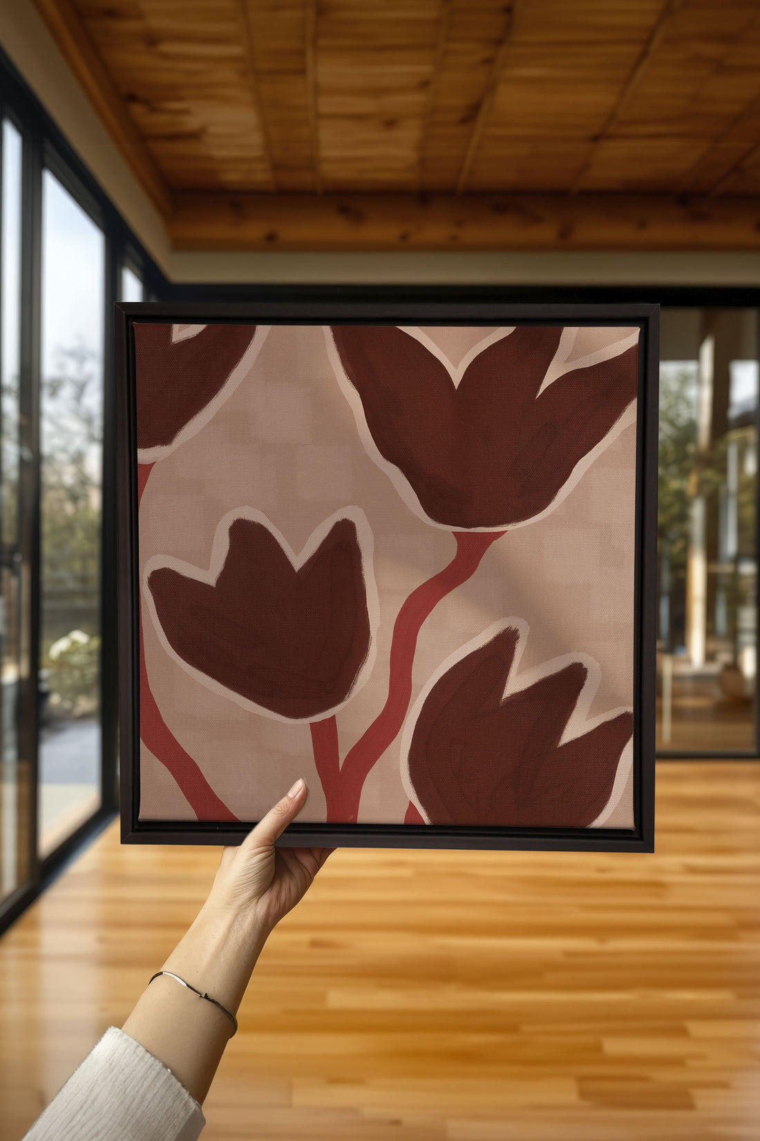 OLEKA CANVAS - TERRE EN FLEURS, Oeuvre sur toile étirée, encadré Noir