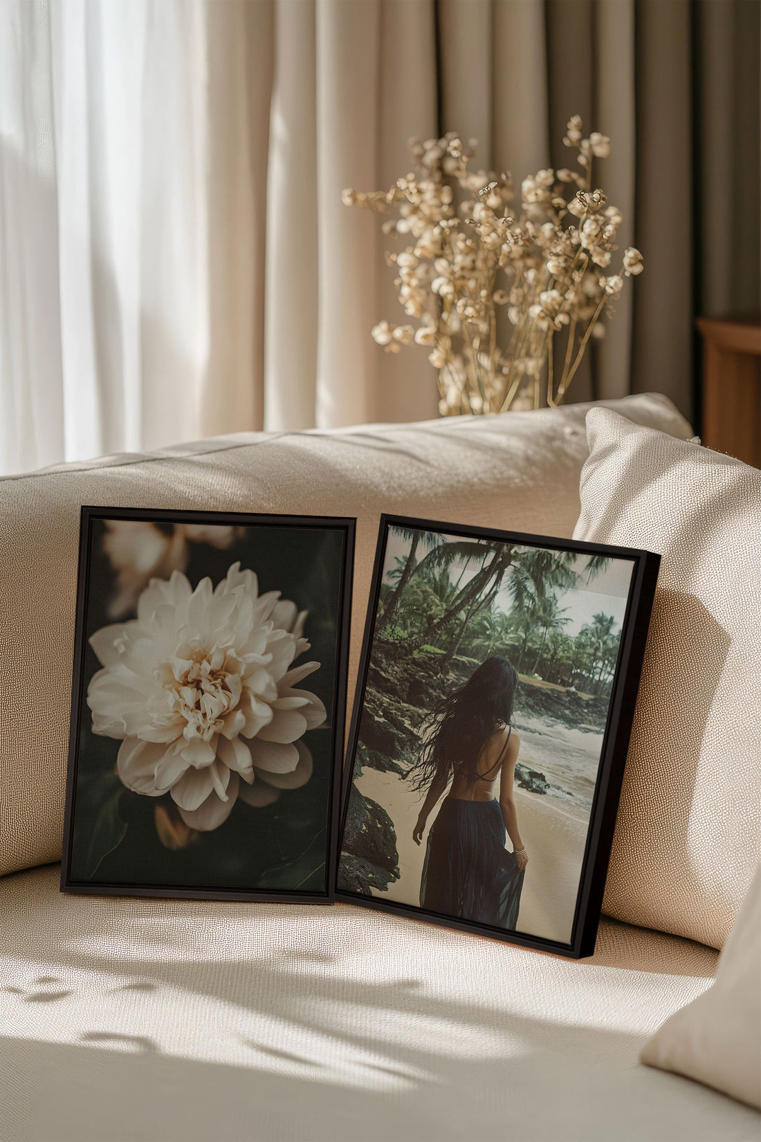 OLEKA CANVAS - DUO DANSE DU VENT, 2 Oeuvres sur toile étirée, encadré Noir