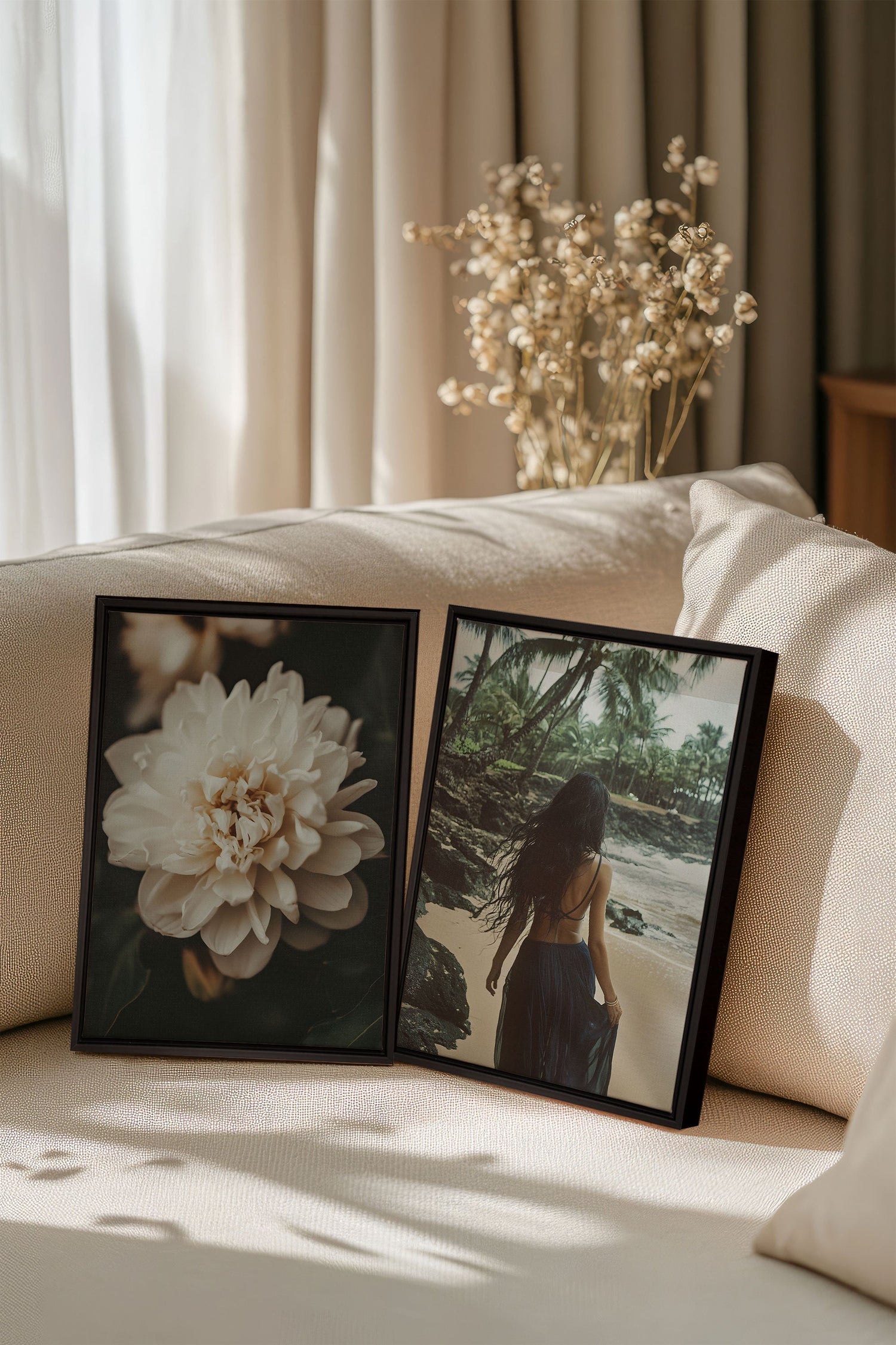 OLEKA CANVAS - DUO DANSE DU VENT, 2 Oeuvres sur toile étirée, encadré Noir