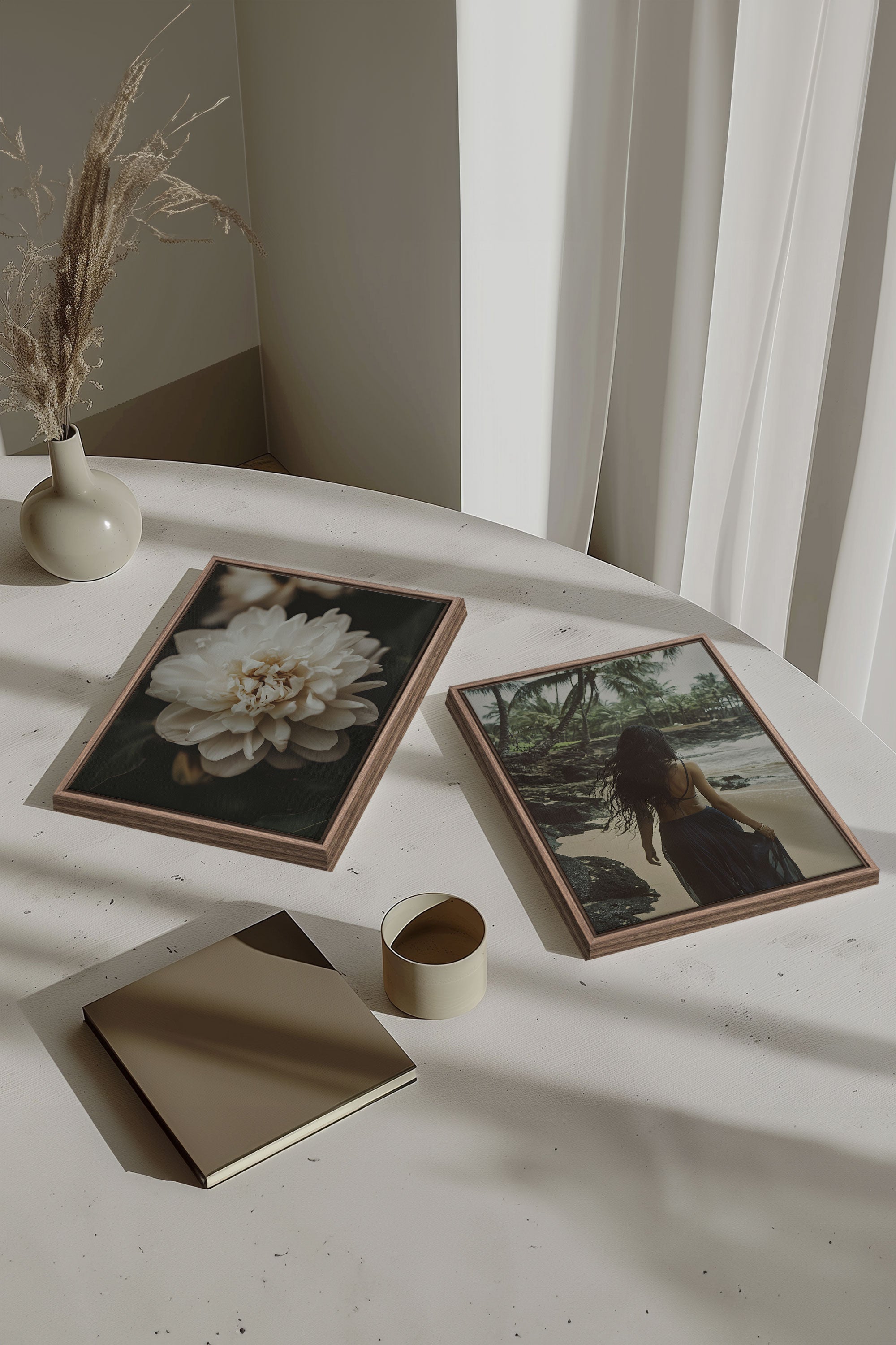 OLEKA CANVAS - DUO DANSE DU VENT, 2 Oeuvres sur toile étirée, encadré Brun Chêne