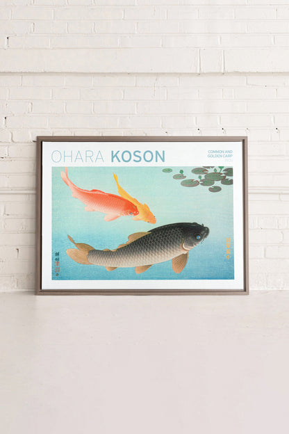 OLEKA CANVAS - COMMON &amp; GOLDEN CARP, Oeuvre sur toile étirée, encadré Brun Chêne