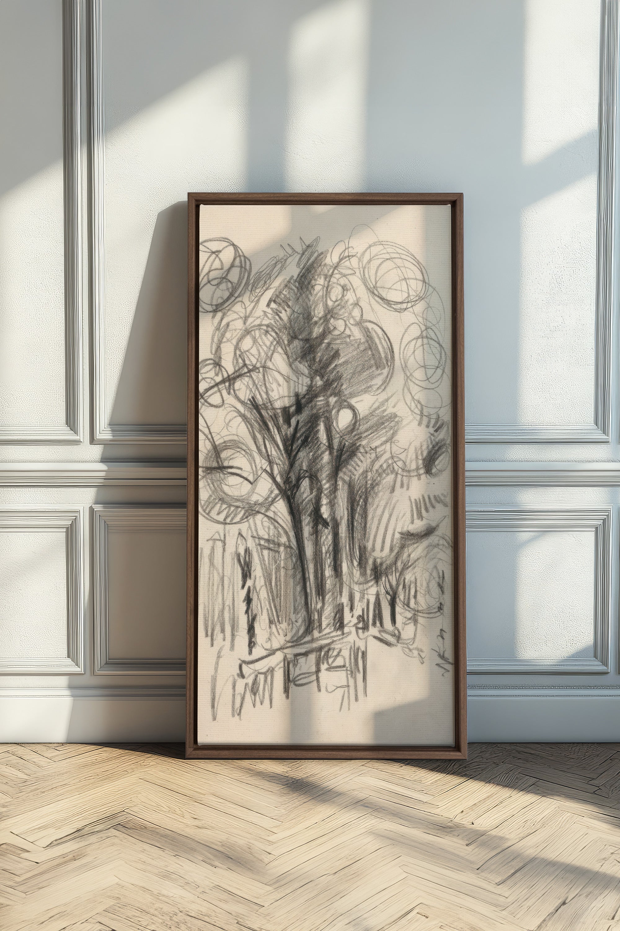 LIGNES DU VENT, Oeuvre sur toile étirée, encadré Brun Chêne