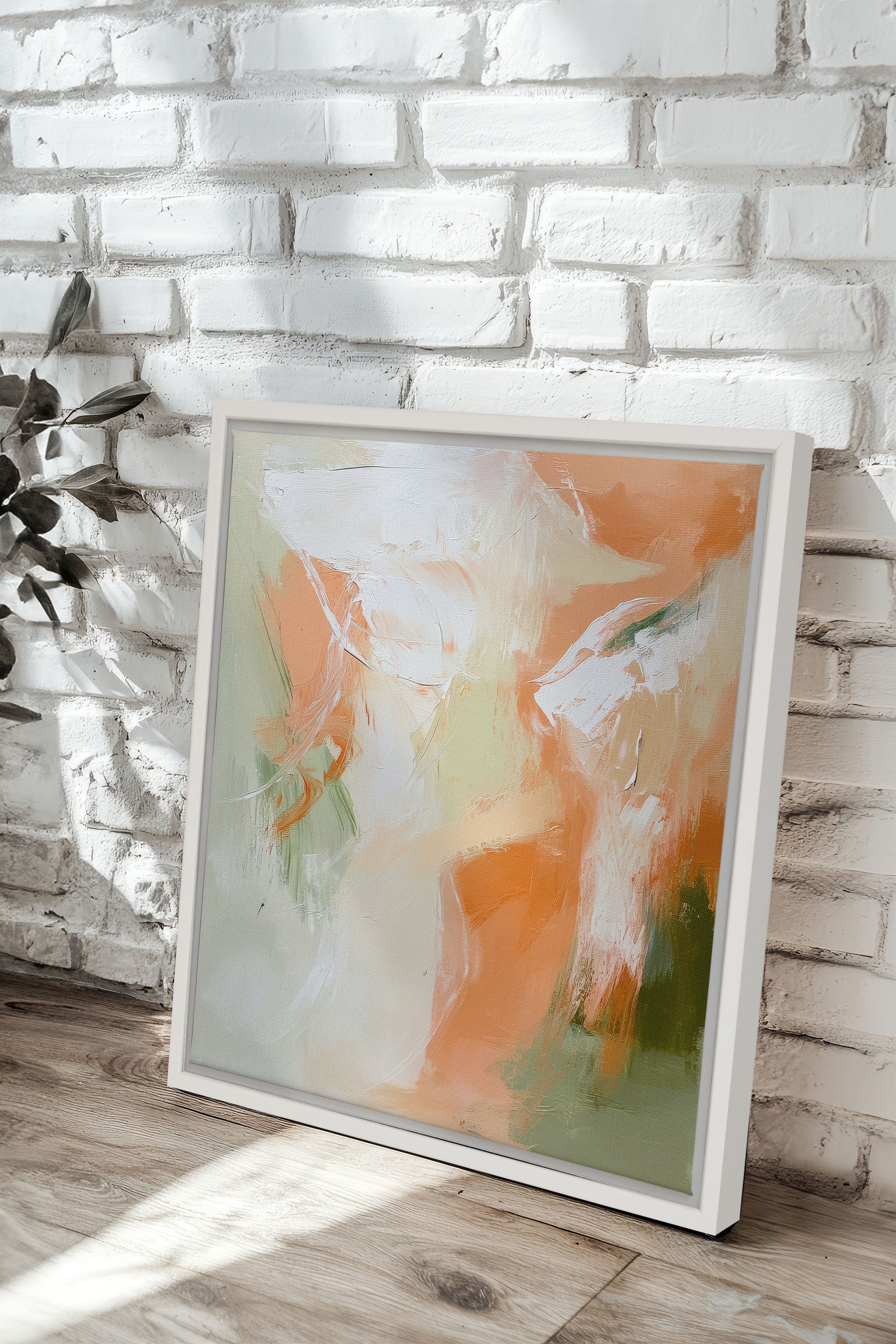 OLEKA CANVAS - PEACHY FLOW, Oeuvre sur toile étirée, encadré Blanc