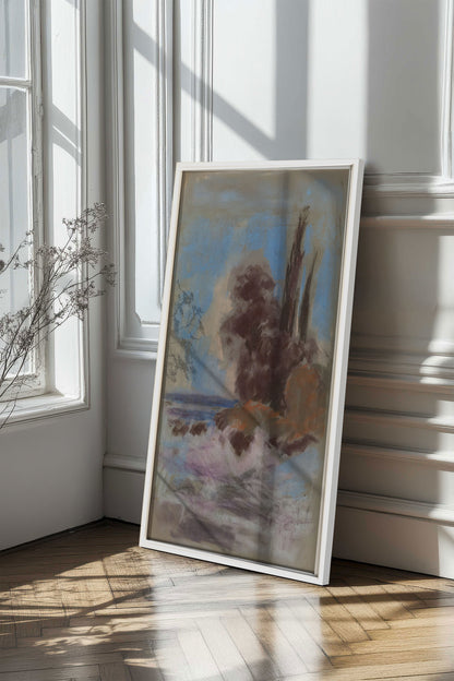 BLEU FOSSILE, Oeuvre sur toile étirée, encadré Blanc