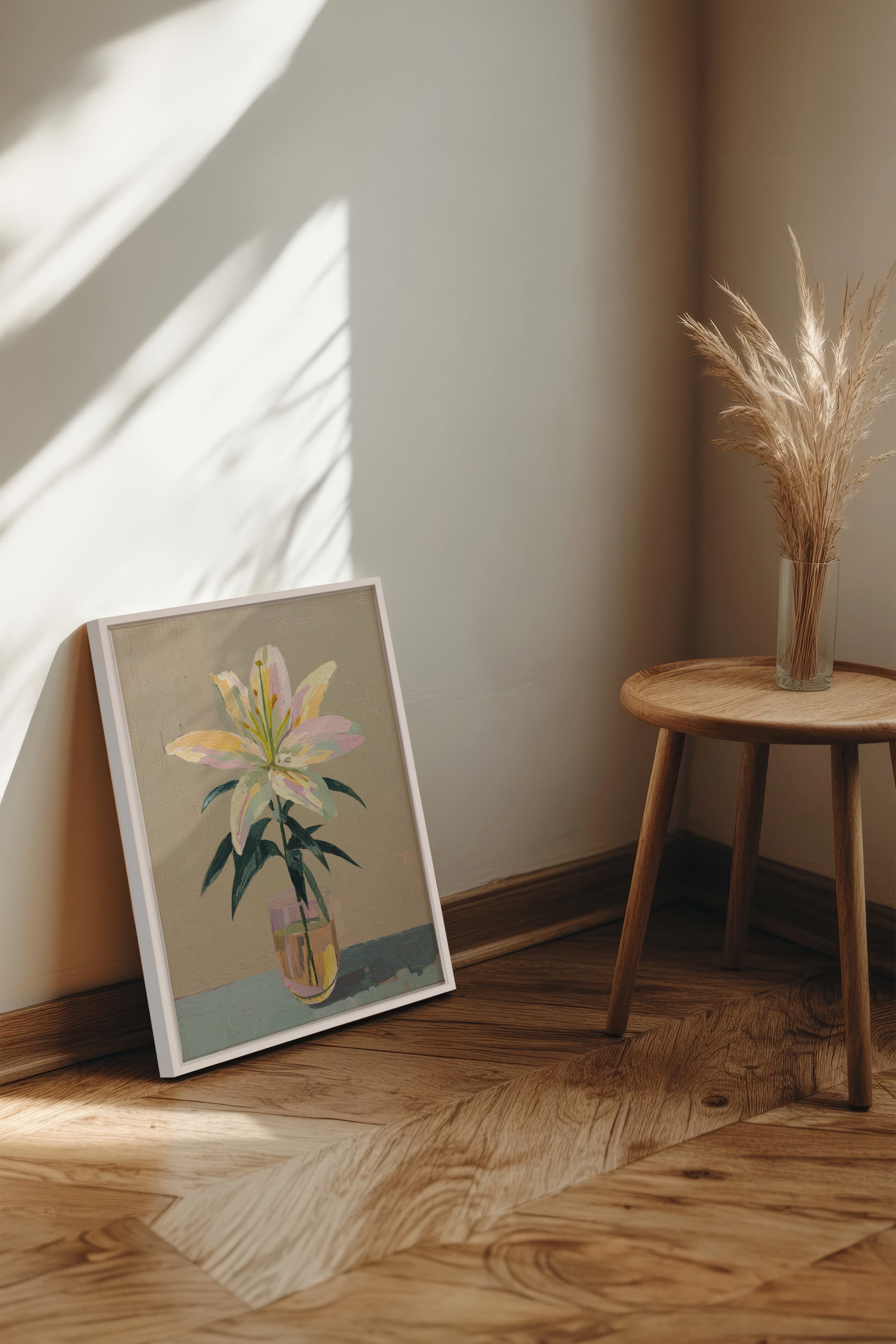 ETERNAL LILY, Artwork on stretched canvas, framed in white