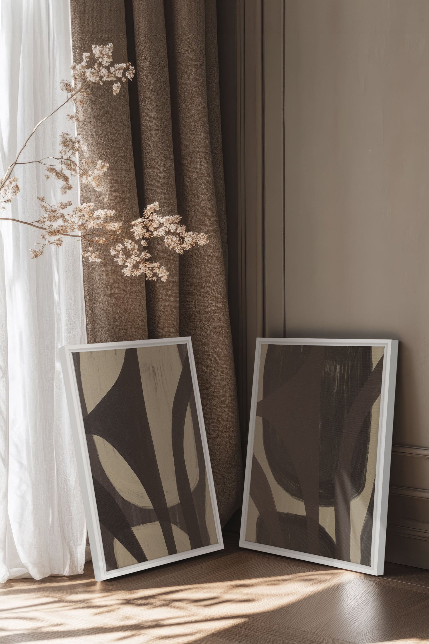 OLEKA CANVAS - SOFT PATHWAYS DUO, Oeuvre sur toile étirée, encadré Blanc