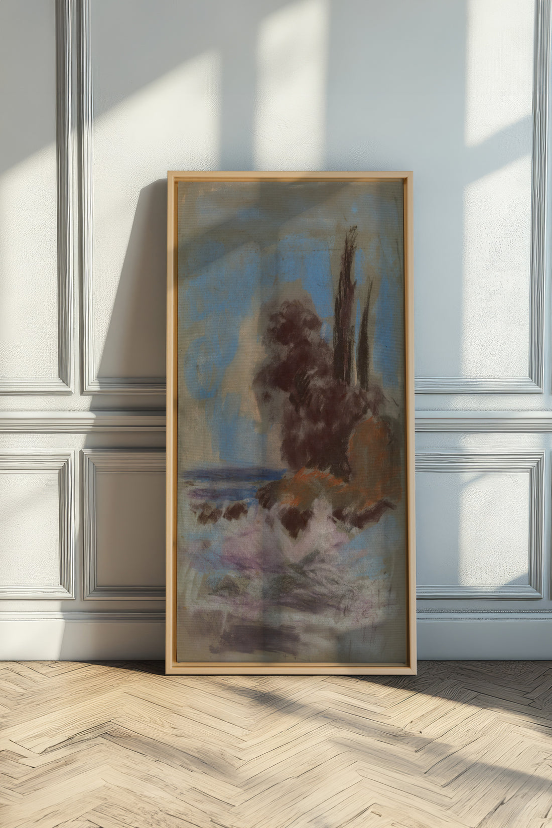 FOSSIL BLUE, Artwork on stretched canvas, framed Natural Light