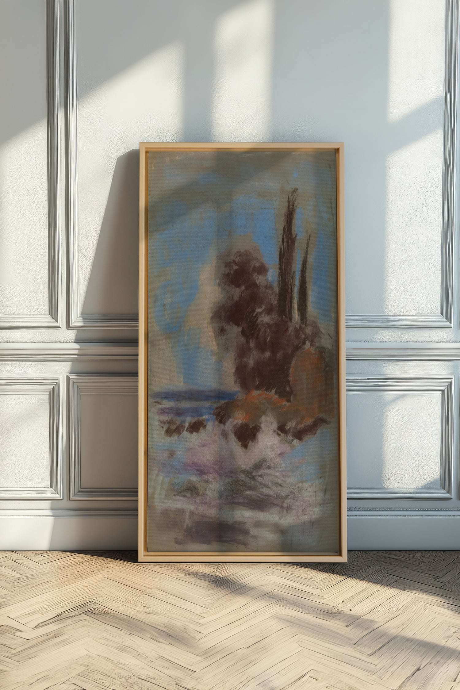 BLEU FOSSILE, Oeuvre sur toile étirée, encadré Naturel Clair